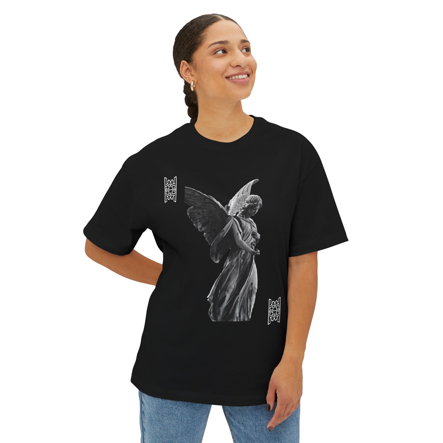 Angel Statue Graphic Tee — 'Pure Remorse' Streetwear Oversized Boxy T‑Shirt