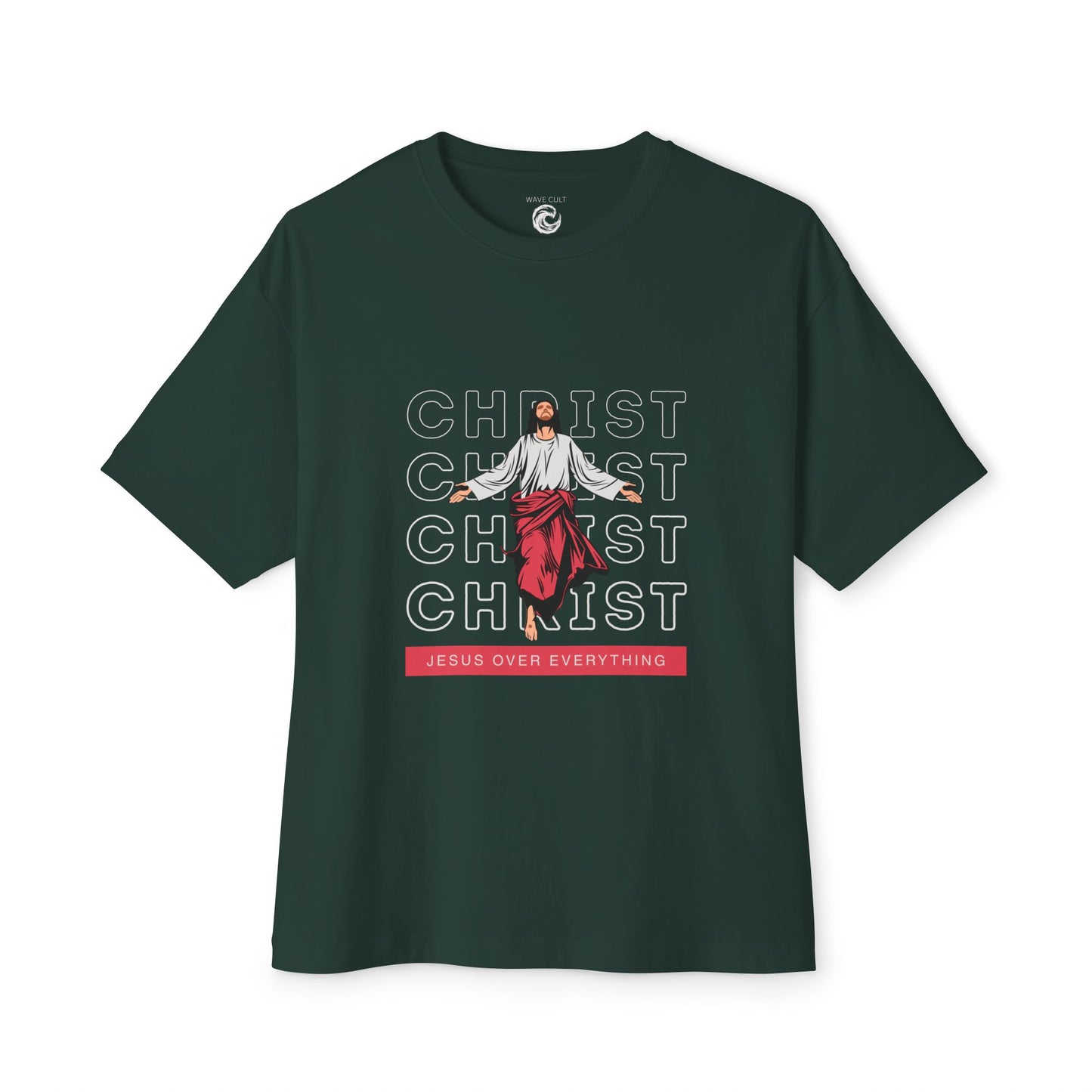 Christ Over Everything Tee — Retro Jesus Graphic Oversized Boxy Shirt