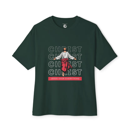 Christ Over Everything Tee — Retro Jesus Graphic Oversized Boxy Shirt