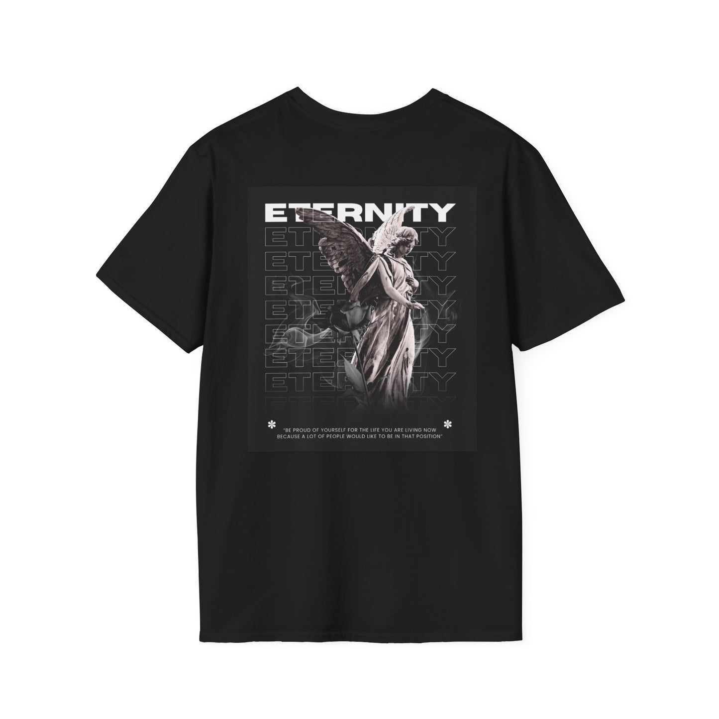 Eternity Angel T-Shirt — Small Ghosts Chest & Retro Statue Back Graphic