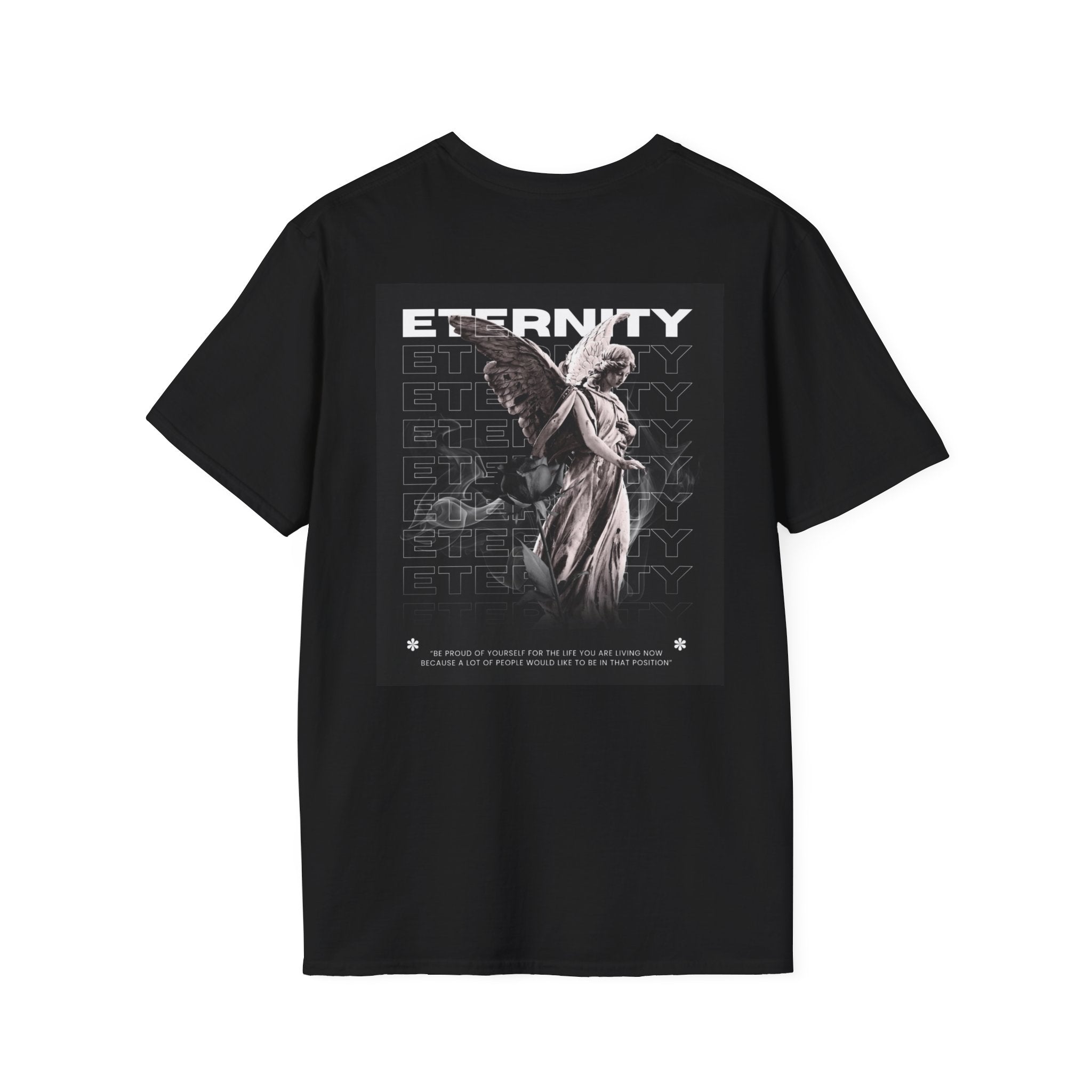 Eternity Angel T-Shirt — Small Ghosts Chest & Retro Statue Back Graphic