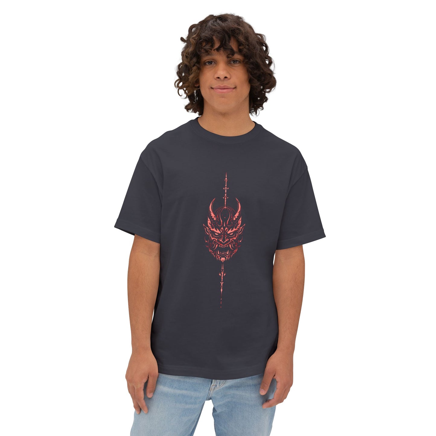 Demon Oni Mask Tee — Gothic Red Japanese Devil Graphic T-Shirt