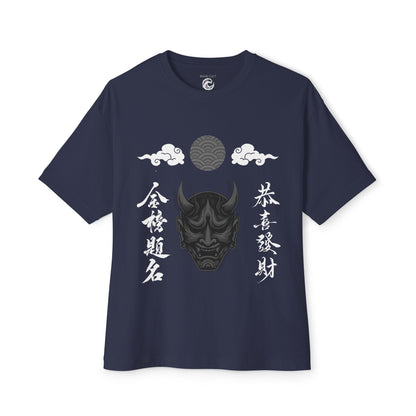 Hannya Mask Graphic Tee — Japanese Oni Demon Kanji Oversized T-Shirt