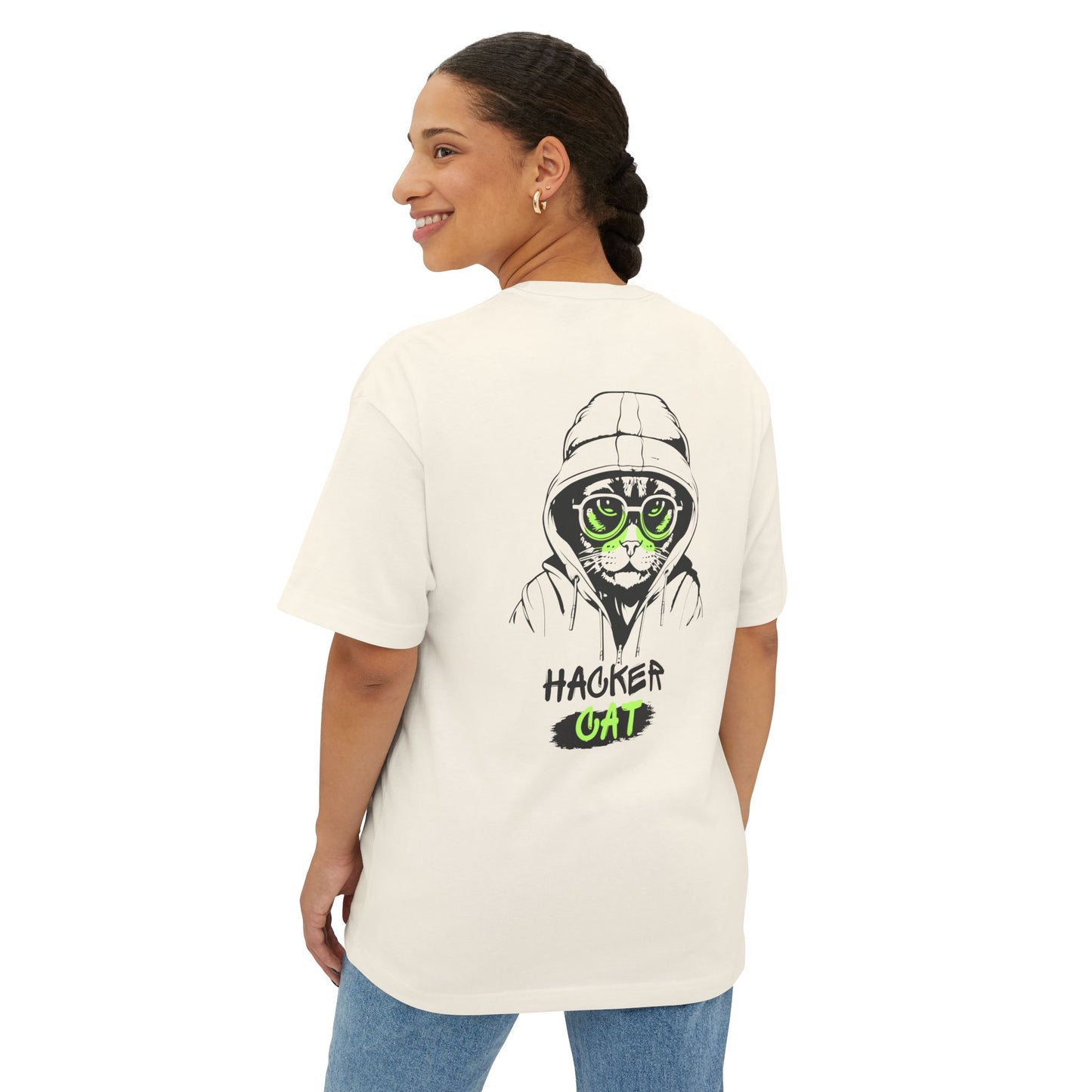 Hacker Cat Tee — Graphic Oversized Boxy T-Shirt