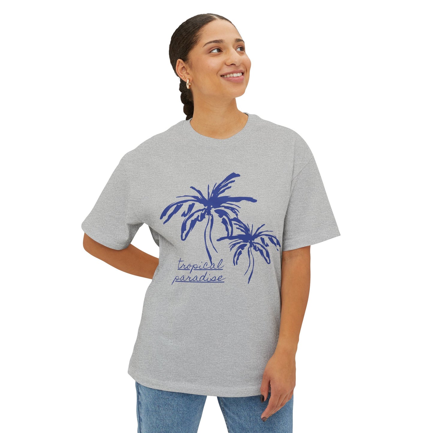 Tropical Paradise Boxy Tee — Palm Tree Oversized Graphic T-Shirt