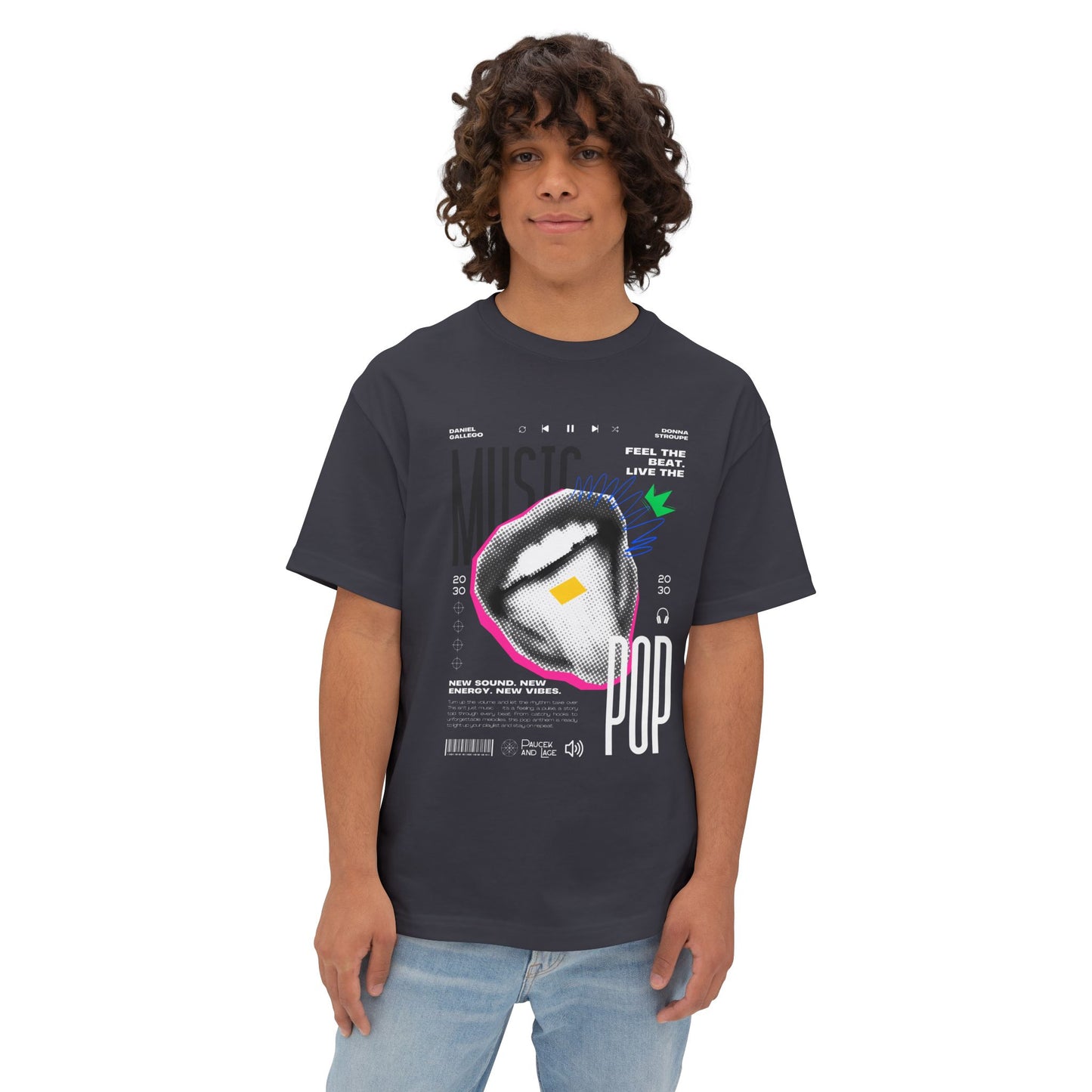 Pop Music Graphic Tee — 'Feel the Beat, Live the Pop' Oversized Boxy T-Shirt