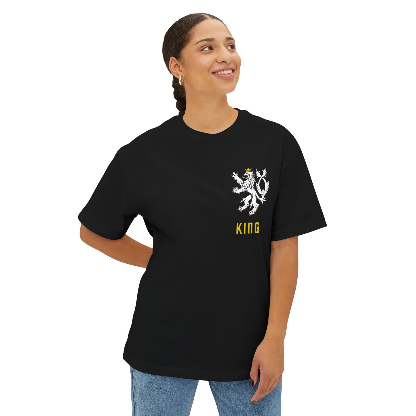 King Lion Crest Tee — Oversized Boxy Black T‑Shirt