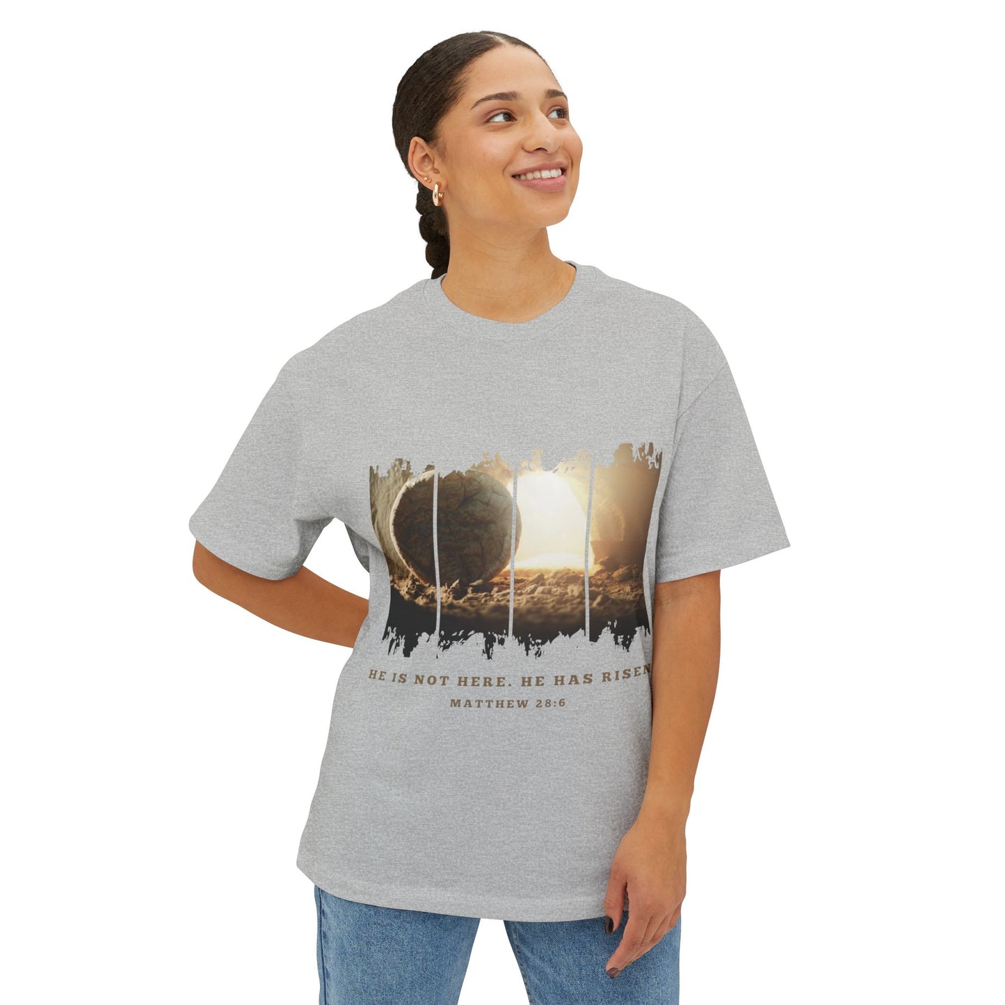 He Is Risen Oversized Tee — Easter Christian Resurrection Shirt