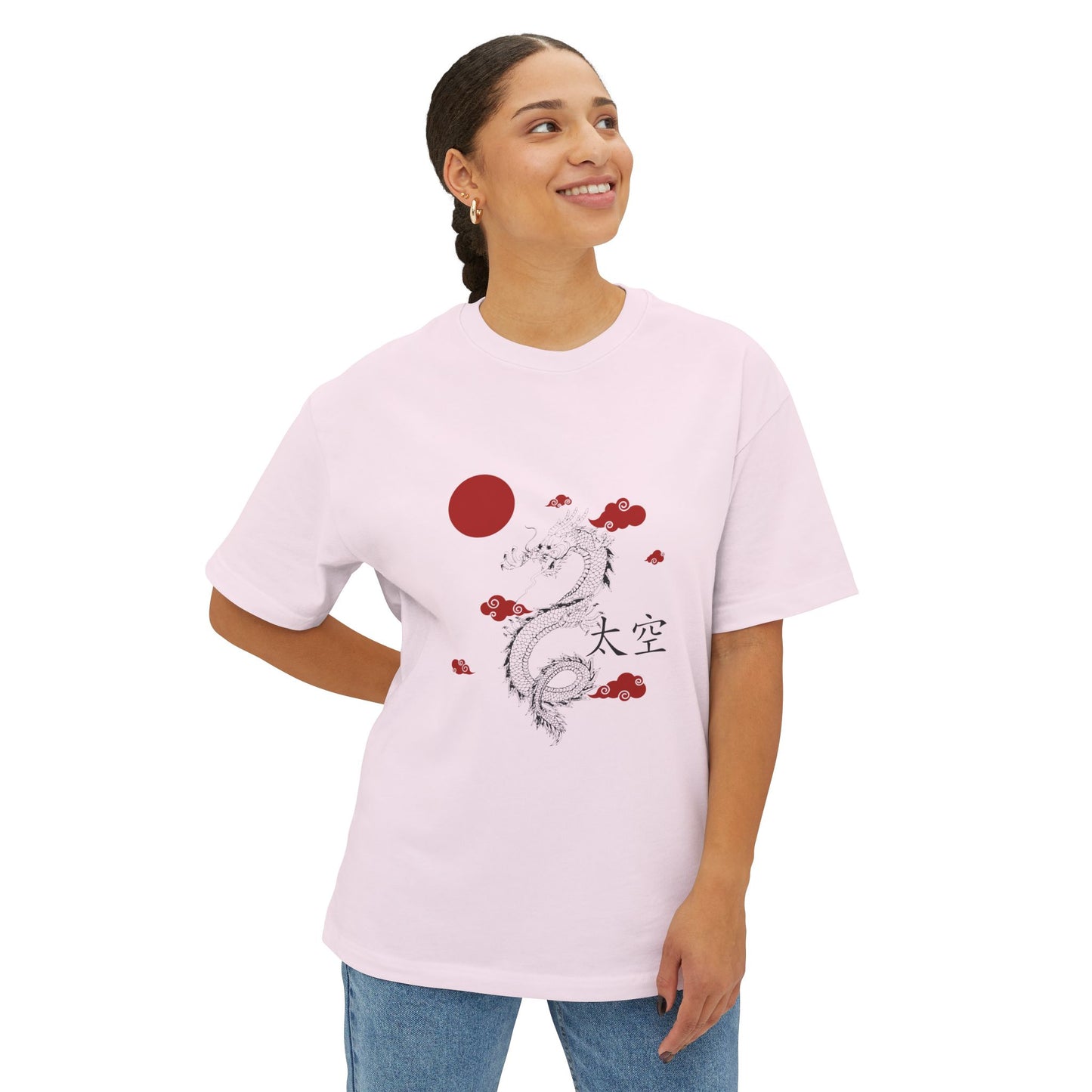 Dragon Graphic Tee — Japanese Red Sun & Clouds Oversized T-Shirt