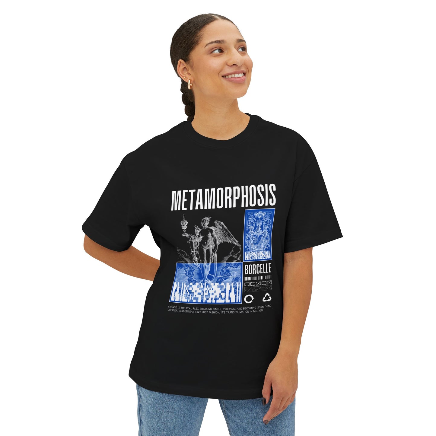 Metamorphosis Graphic Tee — Gothic Art & Blue Collage T‑Shirt