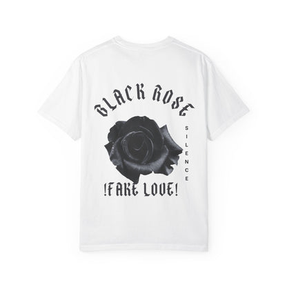 Black Rose "Fake Love" T-Shirt — Gothic Floral Graphic Tee