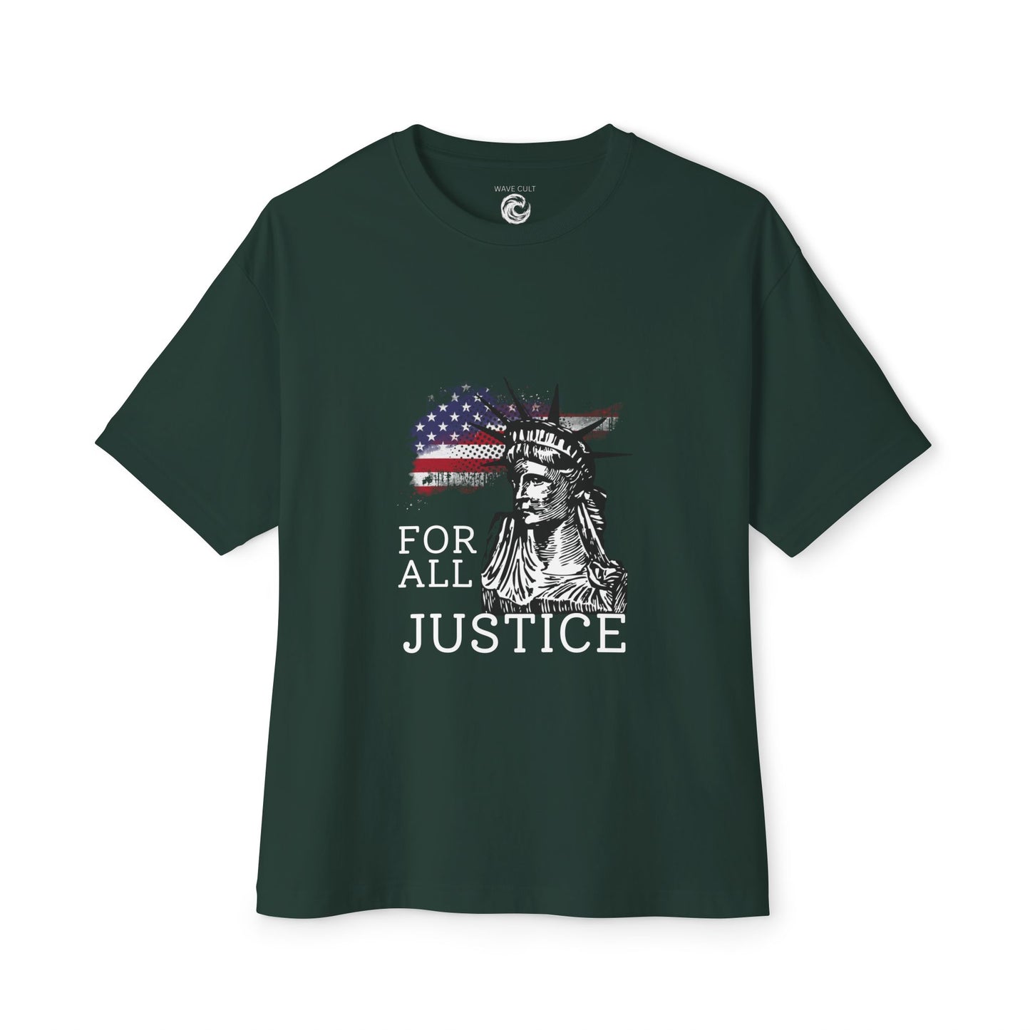For All Justice Tee — Liberty Statue American Flag T‑Shirt