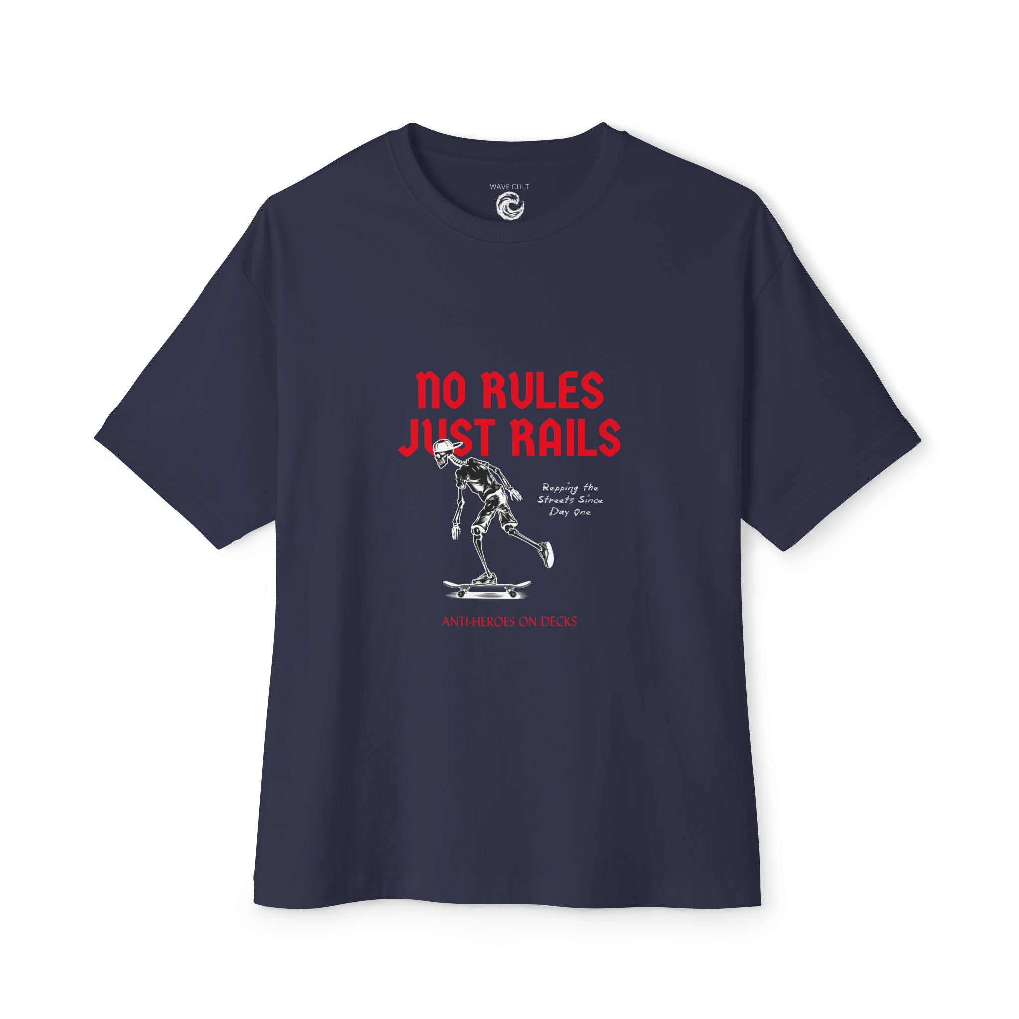 Skateboard tshirt – “No Rules Just Rails”