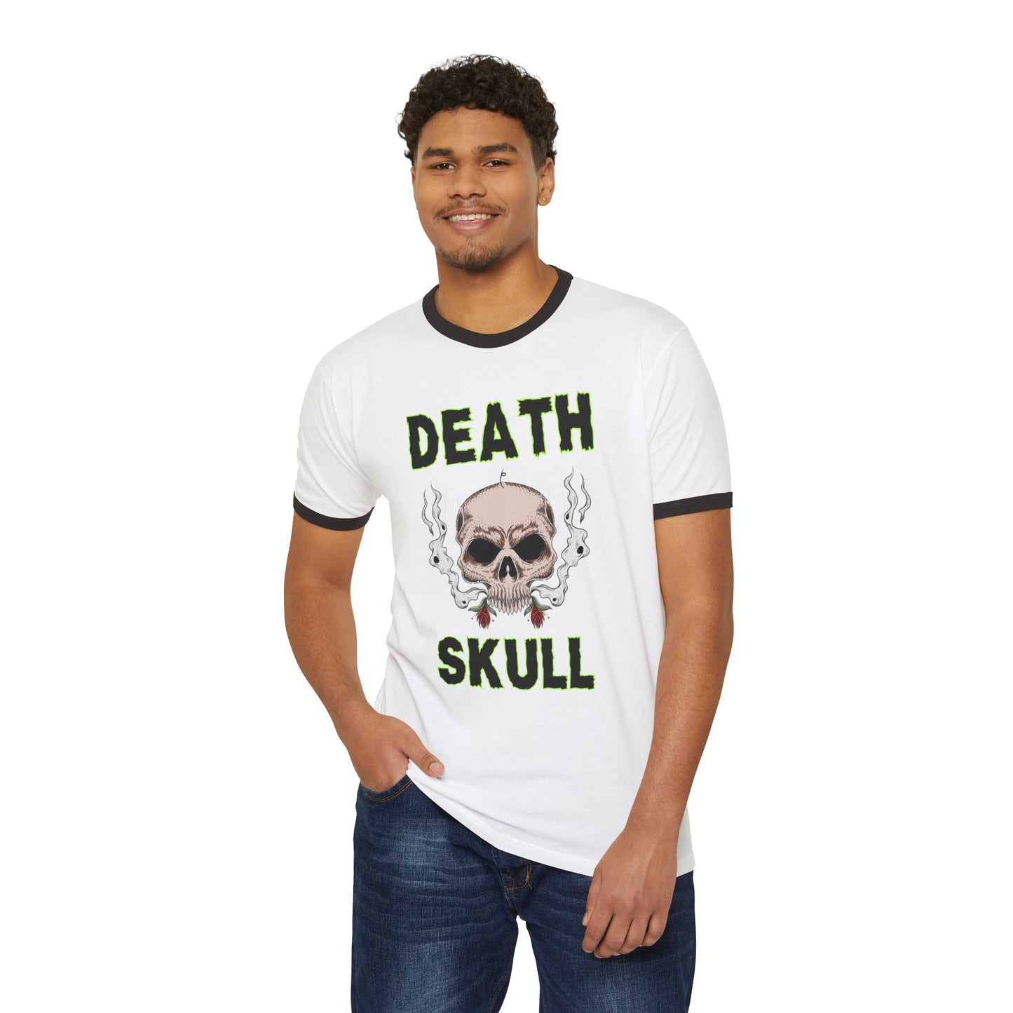 Death Skull Ringer Tee — Smoky Skull Graphic T-Shirt