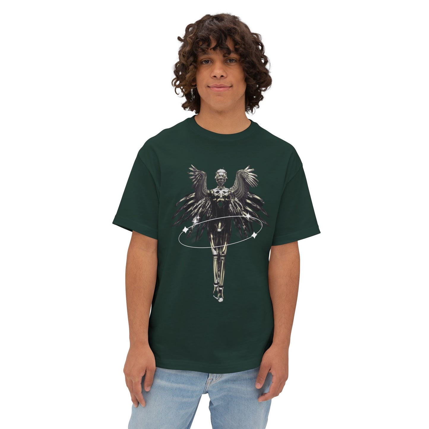 Angel Hula Hoop Graphic Tee — Metallic Angel Wings Streetwear Shirt