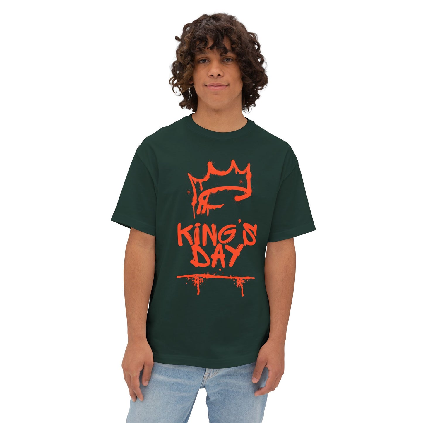 King's Day Graphic Tee — Oversized Boxy Shirt with Red Crown Design