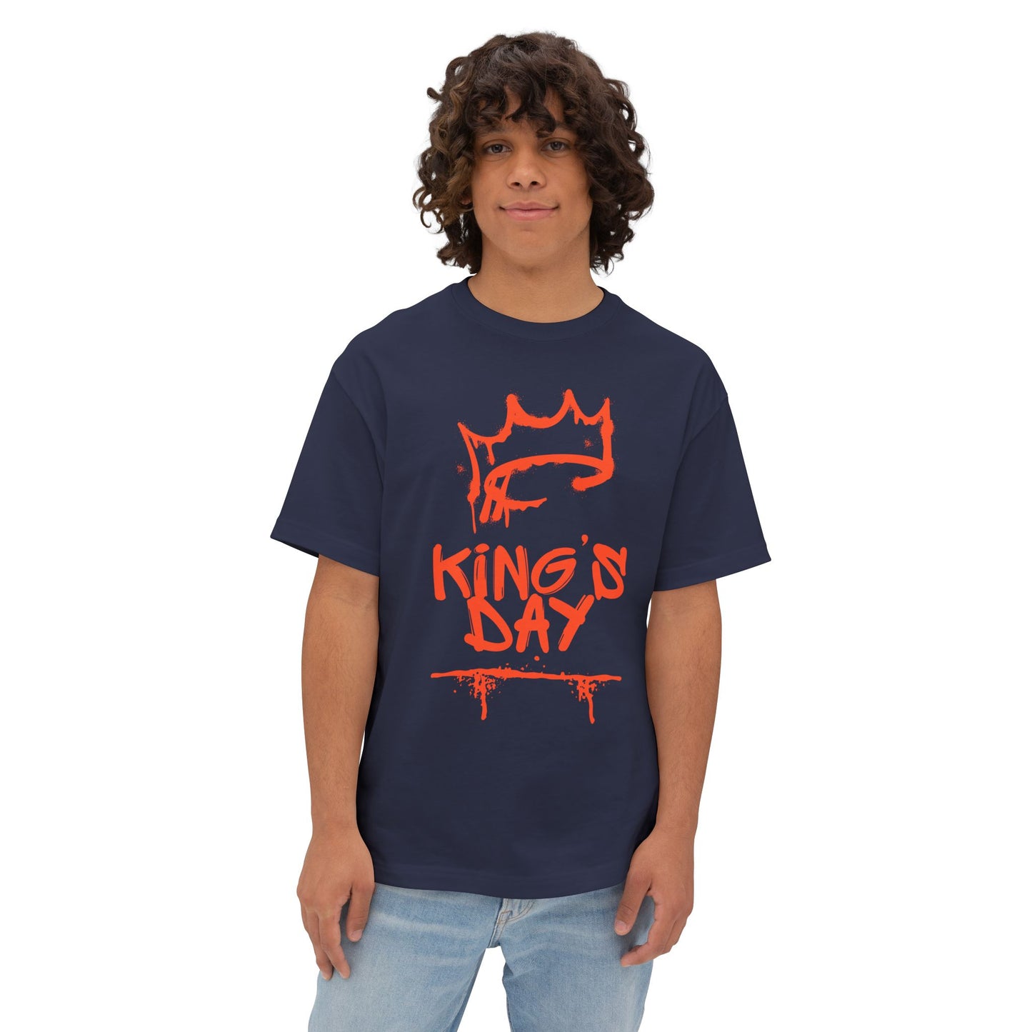 King's Day Graphic Tee — Oversized Boxy Shirt with Red Crown Design