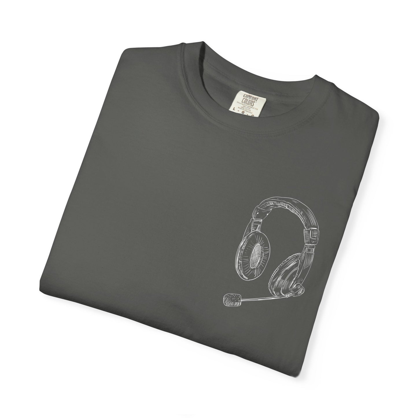 T-Shirt — 'THE FUTURE' Dove Graphic Tee with Headset Chest Sketch