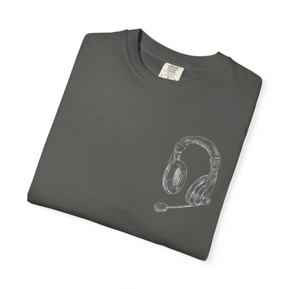 T-Shirt — 'THE FUTURE' Dove Graphic Tee with Headset Chest Sketch
