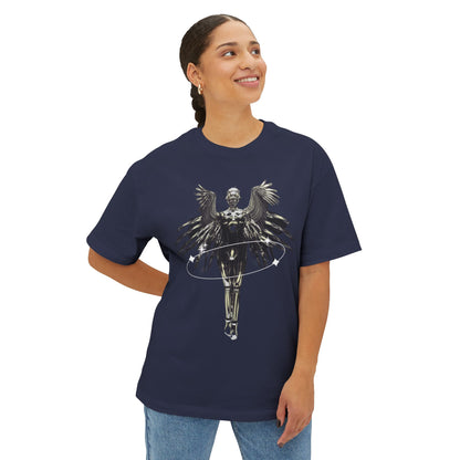 Angel Hula Hoop Graphic Tee — Metallic Angel Wings Streetwear Shirt