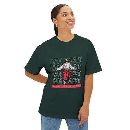 Christ Over Everything Tee — Retro Jesus Graphic Oversized Boxy Shirt