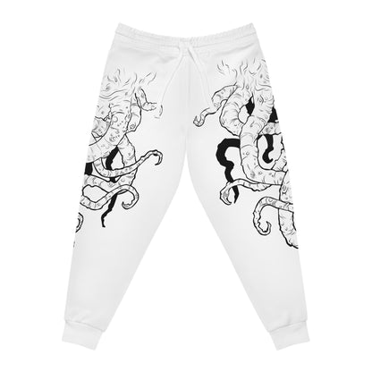 Octopus Ink Graphic Joggers — Black & White All-Over Print Athletic Pants