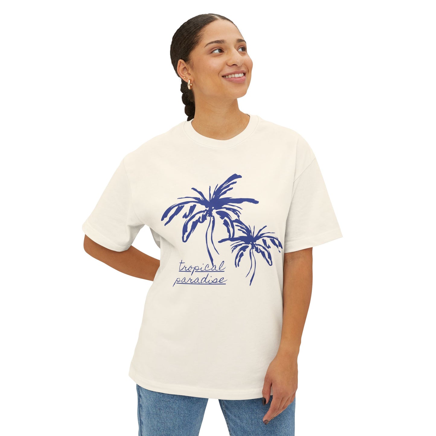 Tropical Paradise Boxy Tee — Palm Tree Oversized Graphic T-Shirt