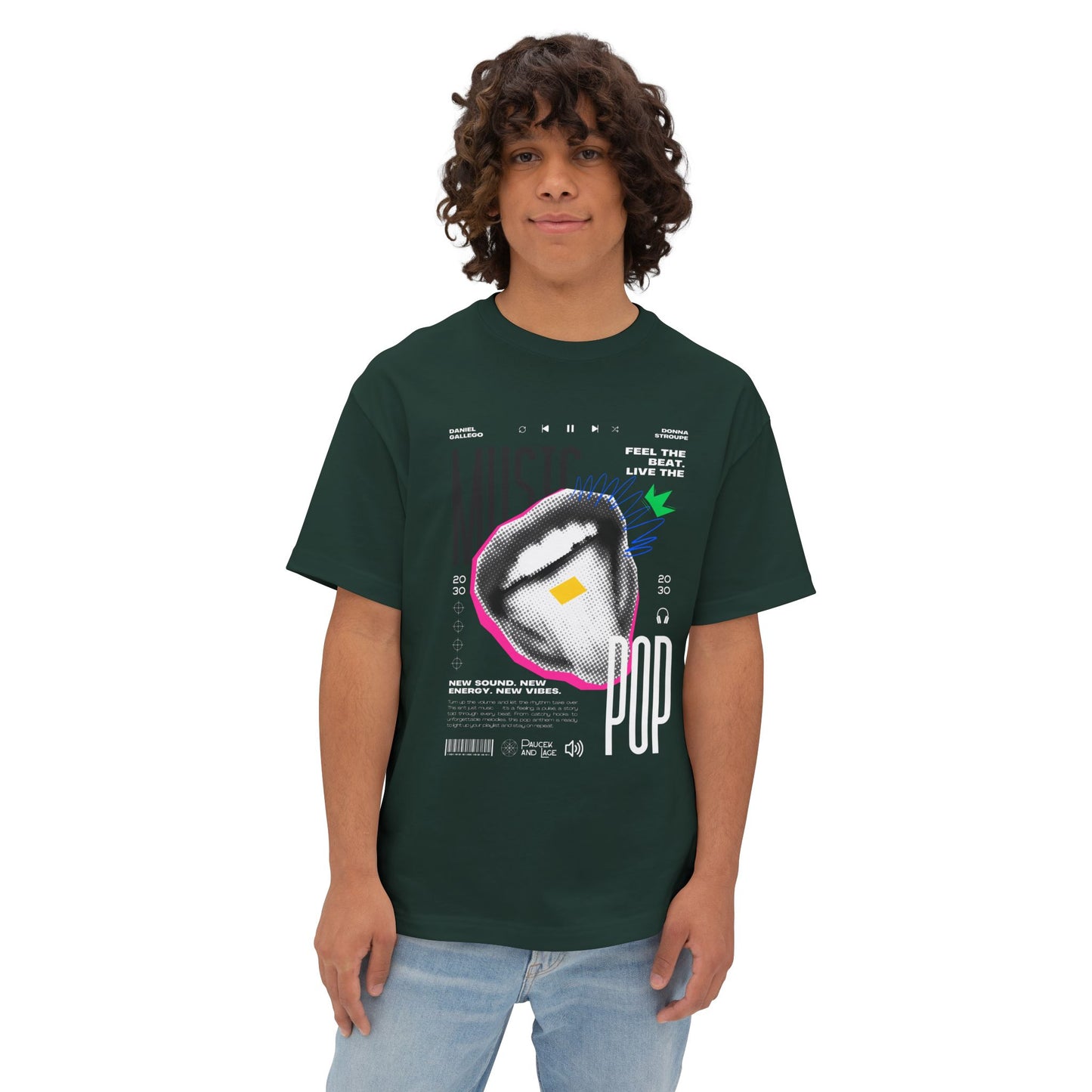 Pop Music Graphic Tee — 'Feel the Beat, Live the Pop' Oversized Boxy T-Shirt