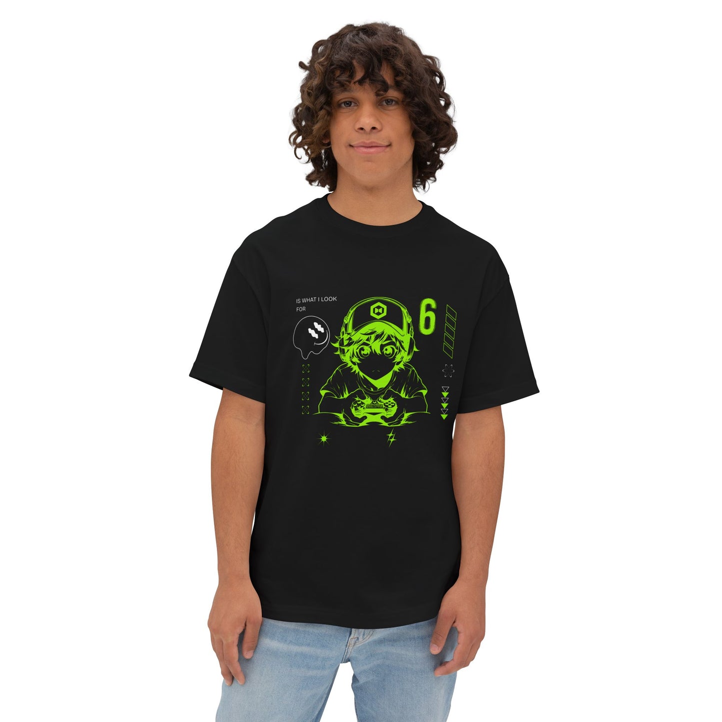 Cyber Gamer Tee — Neon Green Anime Controller Design