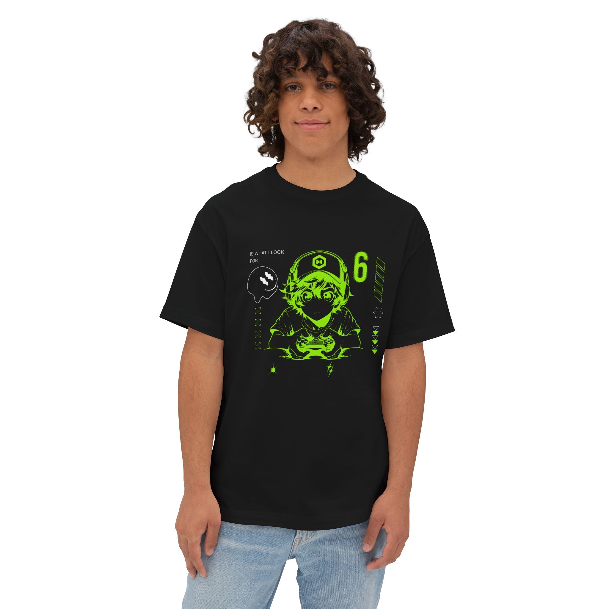 Cyber Gamer Tee — Neon Green Anime Controller Design