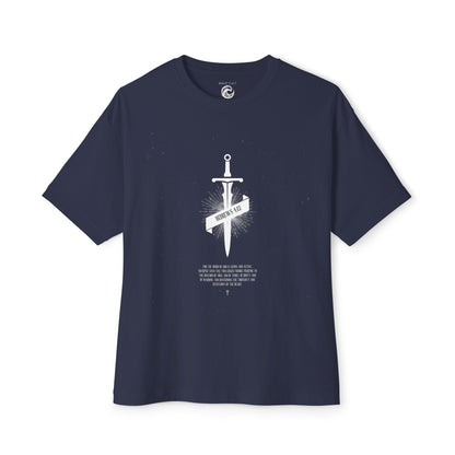 Boxy Tee — Dagger & Banner Graphic T-Shirt ("Forgive Us")