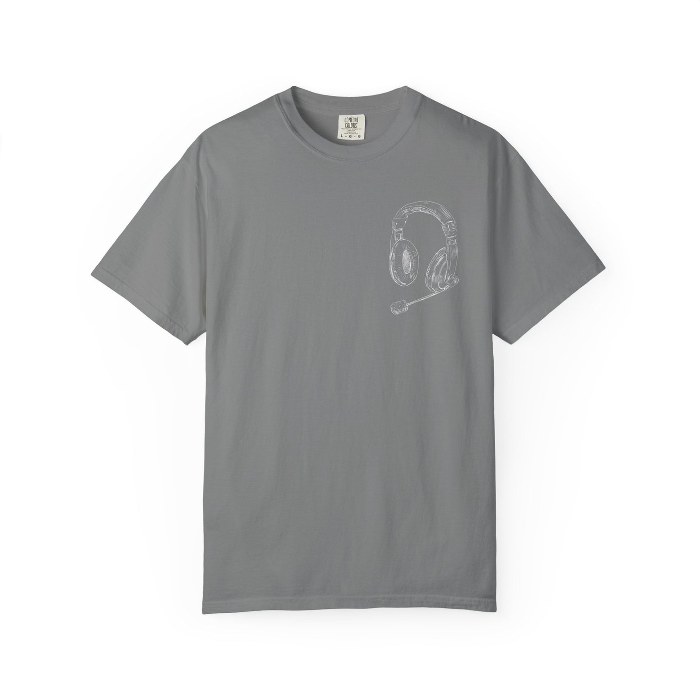 T-Shirt — 'THE FUTURE' Dove Graphic Tee with Headset Chest Sketch