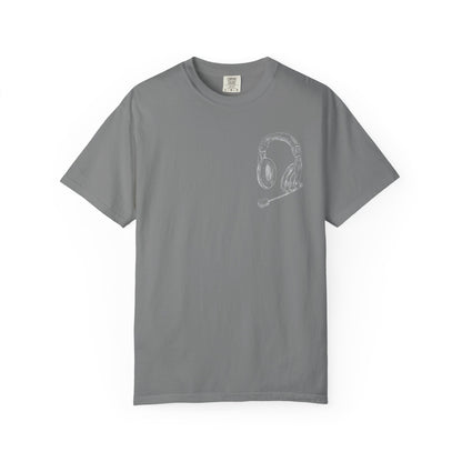 T-Shirt — 'THE FUTURE' Dove Graphic Tee with Headset Chest Sketch