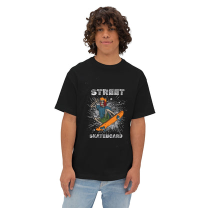 Skateboard Street Graphic Tee — Retro Skater Oversized Boxy T-Shirt