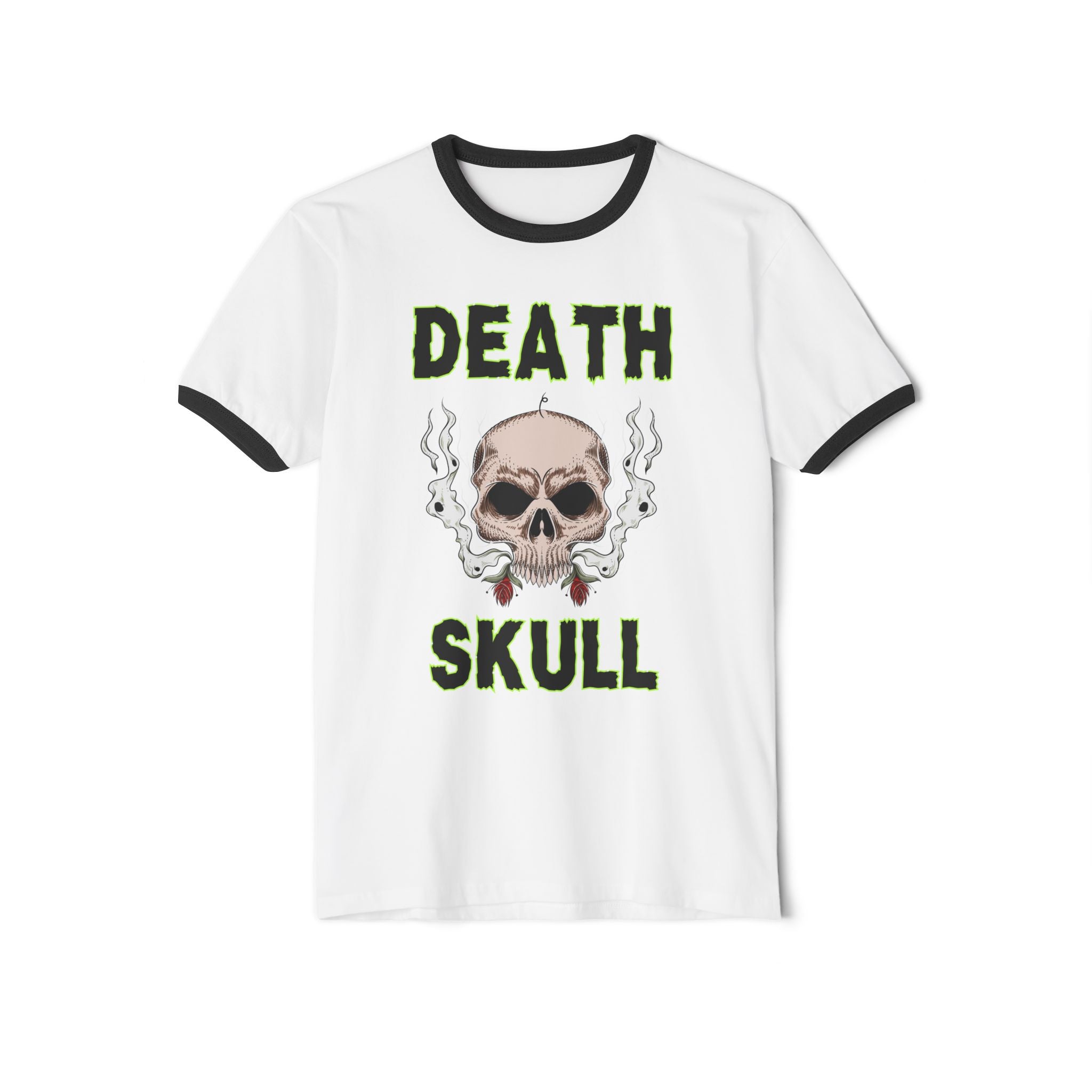Death Skull Ringer Tee — Vintage Smoky Skull Graphic T-Shirt