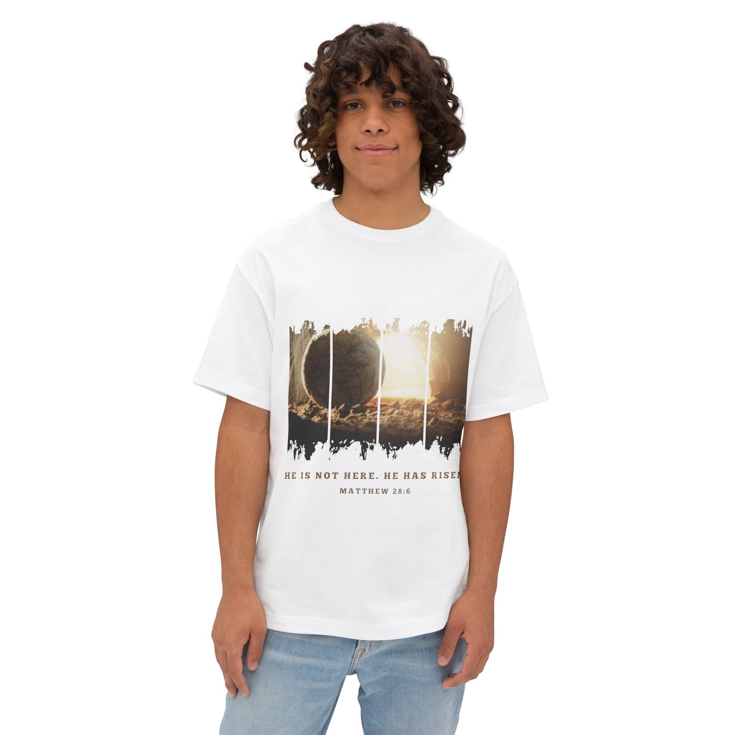 He Is Risen Oversized Tee — Easter Christian Resurrection Shirt