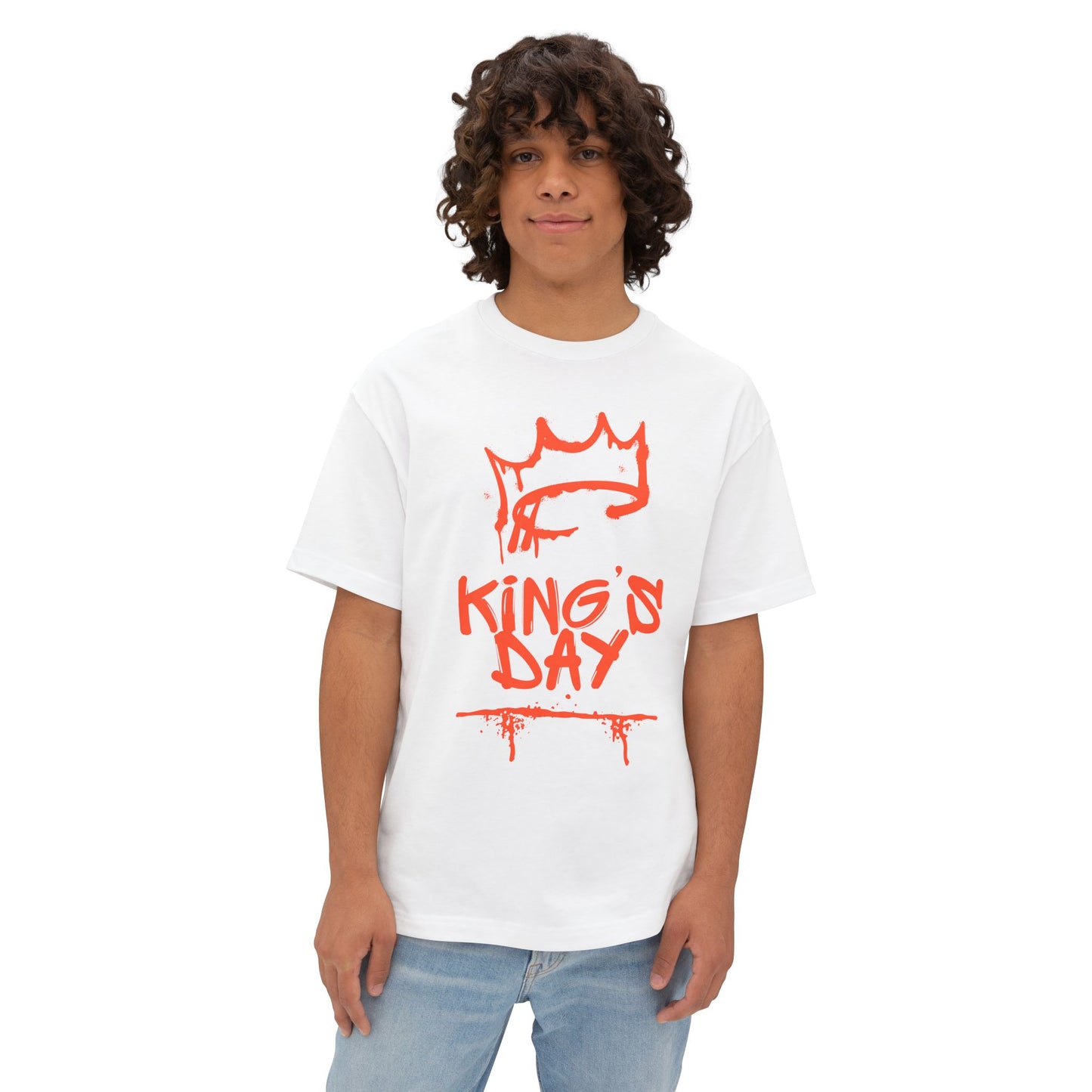 King's Day Graphic Tee — Oversized Boxy Shirt with Red Crown Design