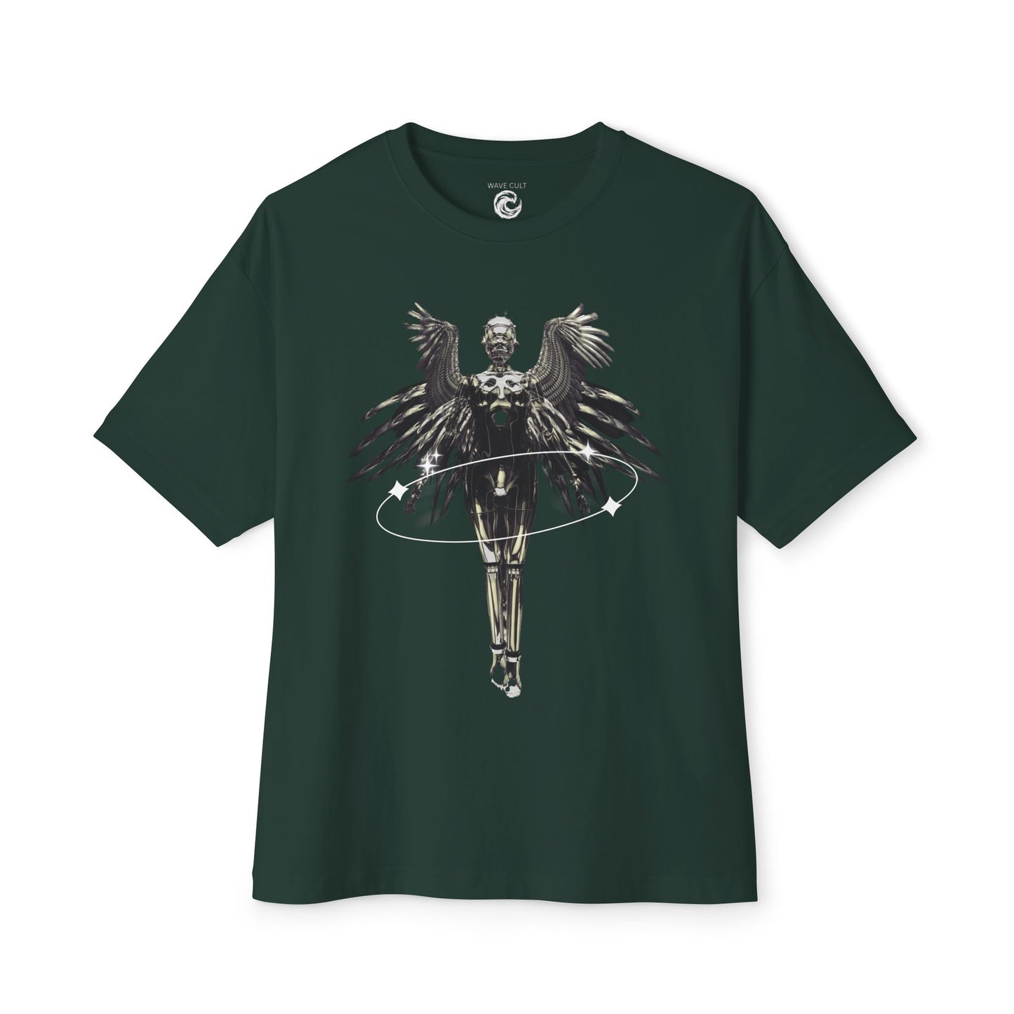 Angel Hula Hoop Graphic Tee — Metallic Angel Wings Streetwear Shirt