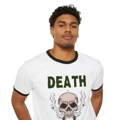 Death Skull Ringer Tee — Smoky Skull Graphic T-Shirt