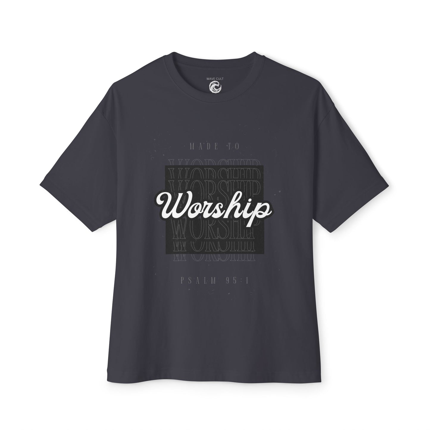 Worship Boxy Tee — Retro Script Faith T-Shirt (Psalm 95:1)