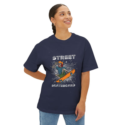 Skateboard Street Graphic Tee — Retro Skater Oversized Boxy T-Shirt