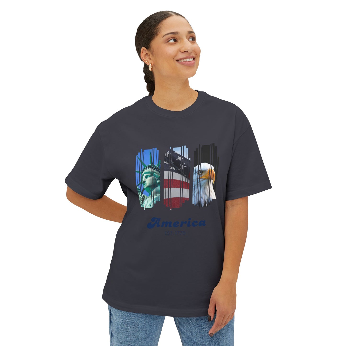 Patriotic America Tee — Statue of Liberty, Flag & Eagle Graphic