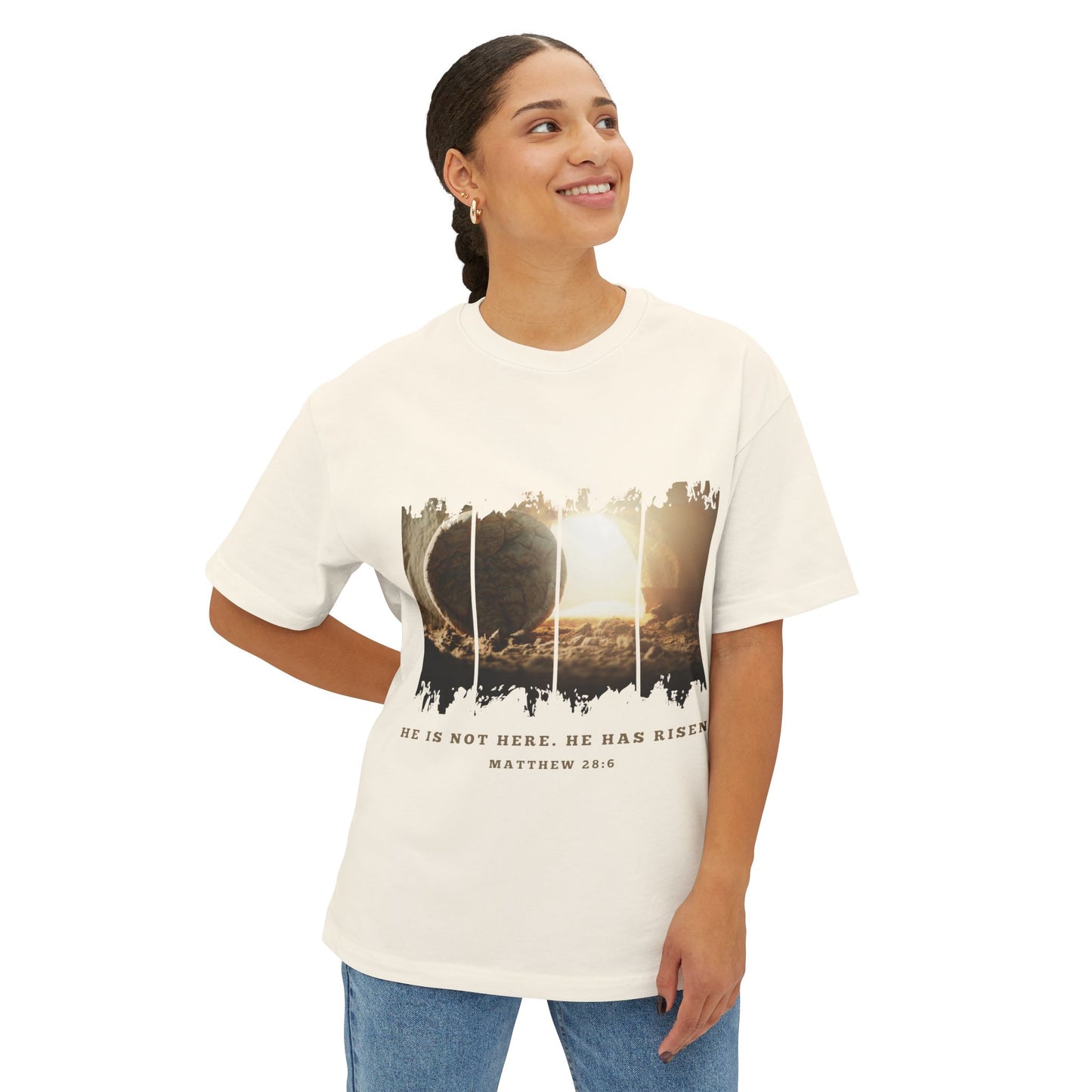 He Is Risen Oversized Tee — Easter Christian Resurrection Shirt