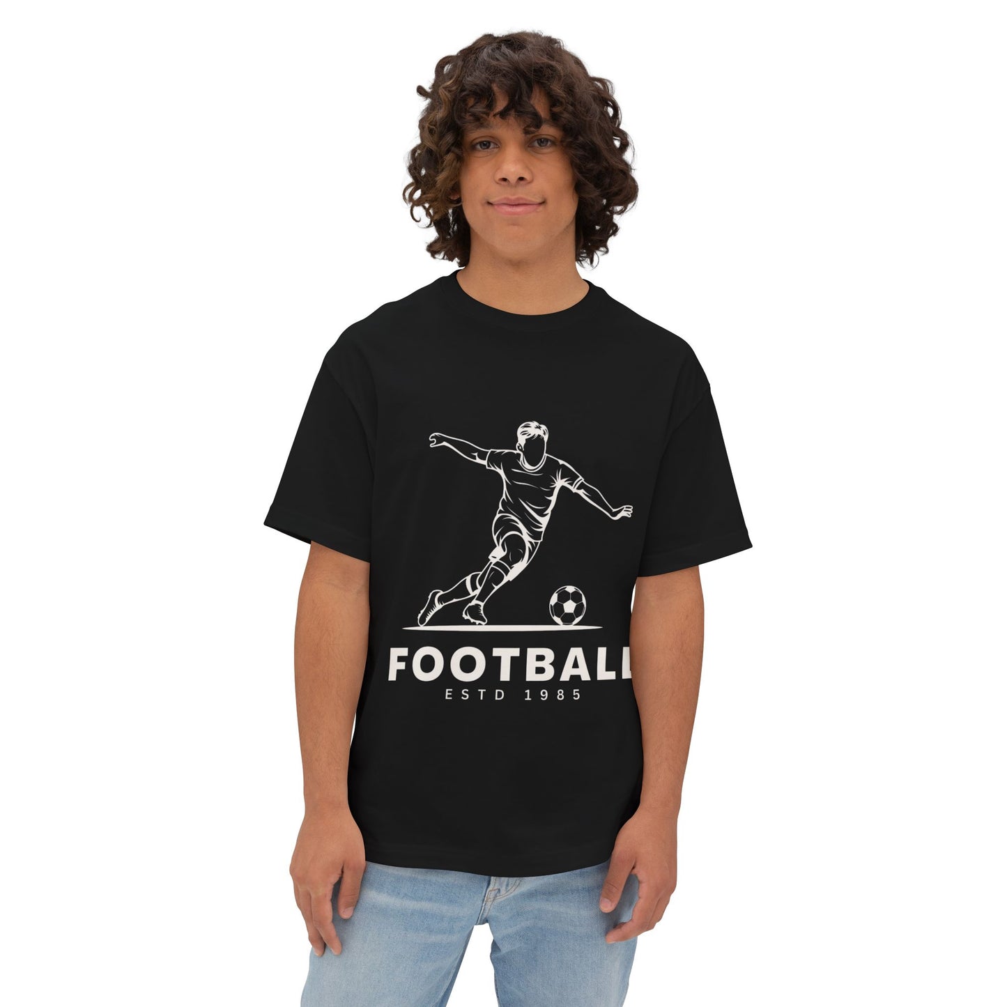 Football Player Jersey Tee — 'Football ESTD 1985' Oversized Boxy T‑Shirt (Back Number 7)