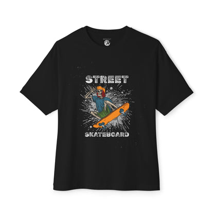 Skateboard Street Graphic Tee — Retro Skater Oversized Boxy T-Shirt