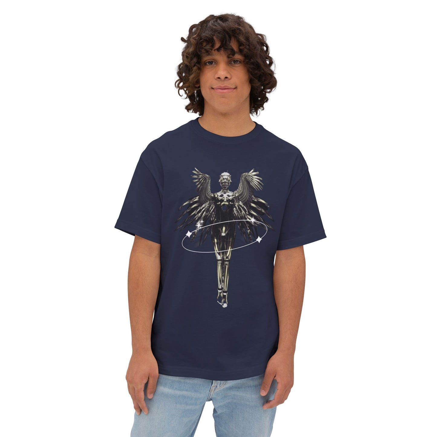 Angel Hula Hoop Graphic Tee — Metallic Angel Wings Streetwear Shirt