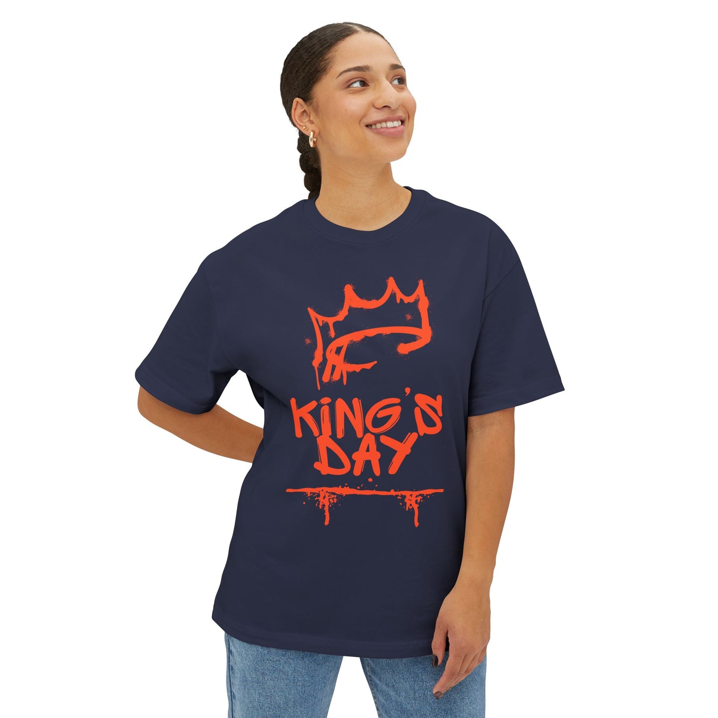 King's Day Graphic Tee — Oversized Boxy Shirt with Red Crown Design