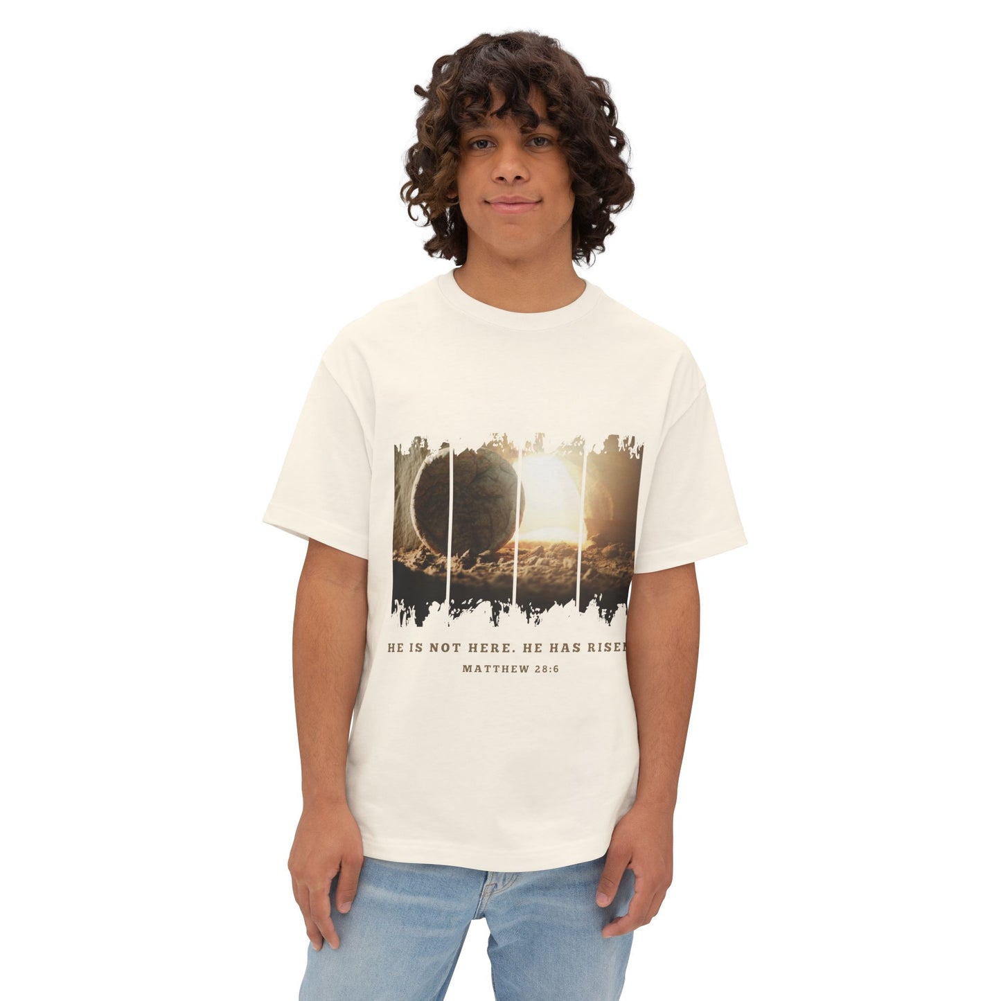 He Is Risen Oversized Tee — Easter Christian Resurrection Shirt