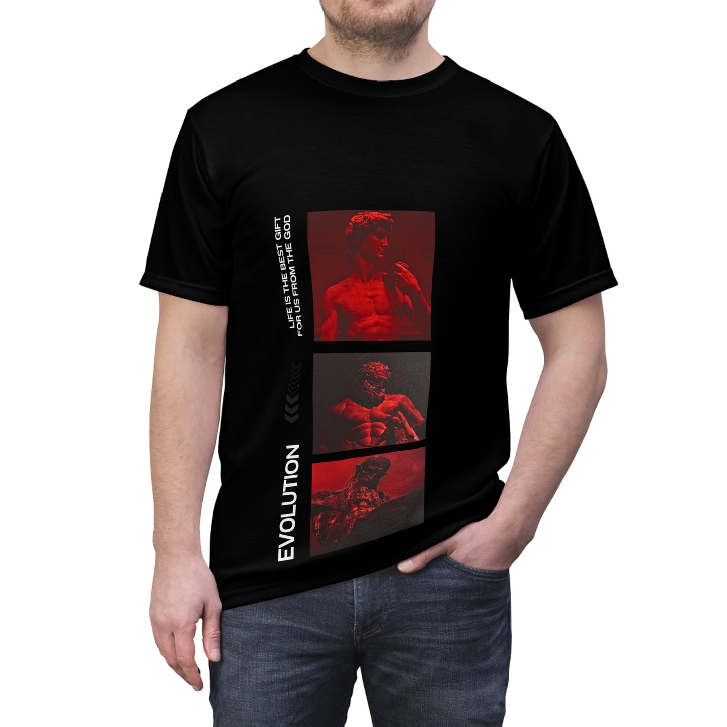 Evolution Muscle Tee — Vintage Red Photo Collage Athletic T‑Shirt