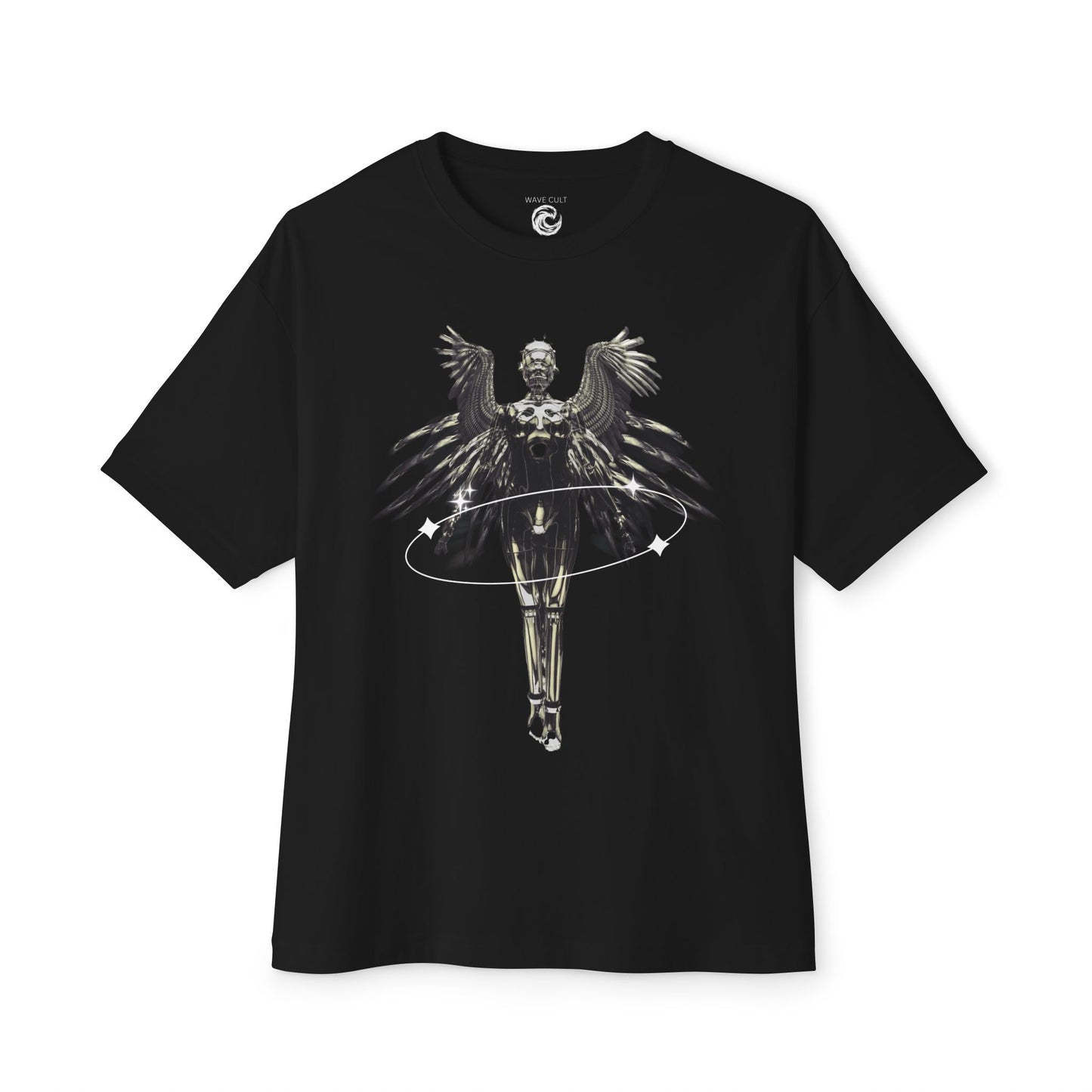Angel Hula Hoop Graphic Tee — Metallic Angel Wings Streetwear Shirt